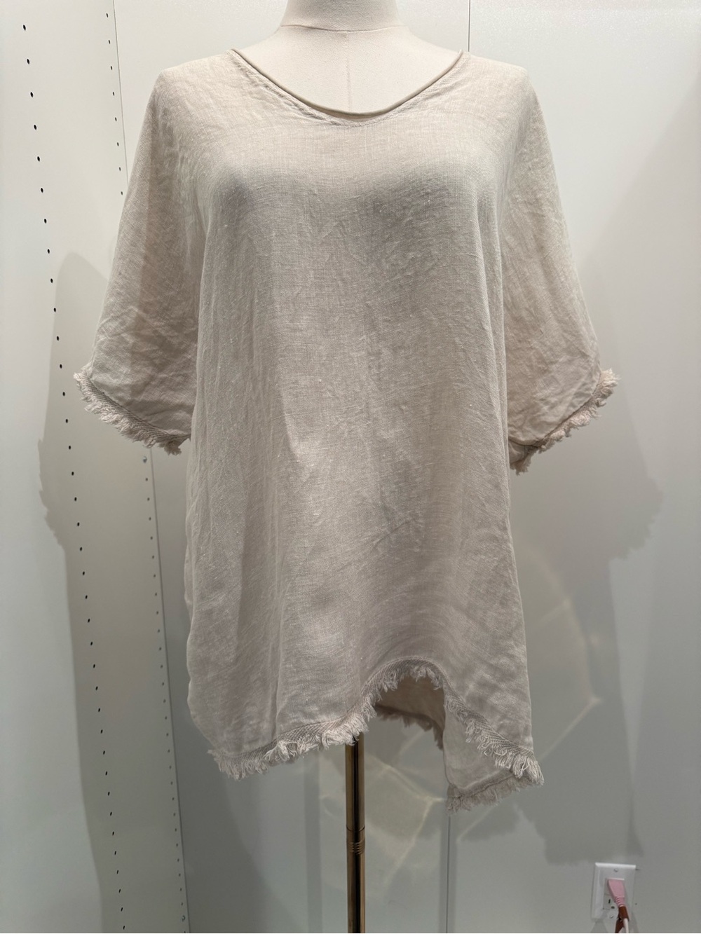 A Venti 6 - Light Beige Women's Linen Short Sleeve Top